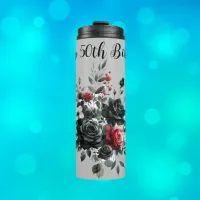 Happy 50th Birthday Red and Black Roses | Thermal Tumbler