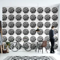 Huge Black and White Floral Yin Yang Wallpaper