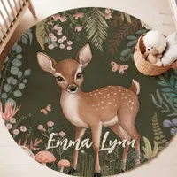 Woodland Deer Butterfly Custom Name Nursery Rug