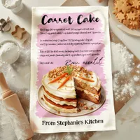 Carrot Cake Recipe Personalized Kitchen Towel