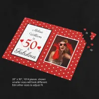 50 and Fabulous Name Photo 50th Birthday W Red LG Jigsaw Puzzle