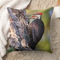 Beautiful Pileated Woodpecker Bird in Tree Throw Pillow