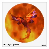 Colorful Phoenix Flying Against a Fiery Background Wall Decal