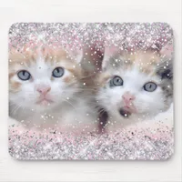 Pale Pink Ombre Silver Glitter Border Photo Mouse Pad