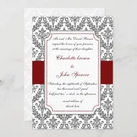 elegant red ,damask wedding invitation