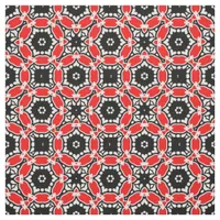 Red Black and White Kaleidoscopic Mosaic Pattern Fabric