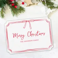 Minimalist Red & White Bow Cute Merry Christmas Card