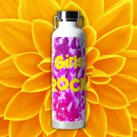 Pink camouflage with yellow text | water bottle