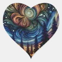 Mystical Ethereal Art with Trees and Night Sky  Heart Sticker