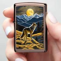 Coyote Howling Under a Full Moon in Mountains Zippo Lighter