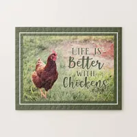 Life is Better with Chickens | Rooster Typography Jigsaw Puzzle