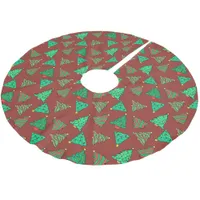 Green Christmas Tree Pattern | Red Brushed Polyester Tree Skirt