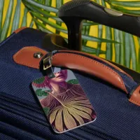 Woman in Monstera Deliciosa Leaves Luggage Tag