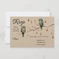 Rustic Woodland Love Birds Celebration RSVP Card