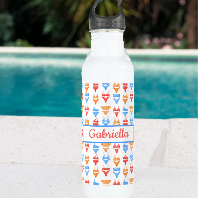 Fun Colorful Summer Pool Beach Personalized Name Stainless Steel Water Bottle