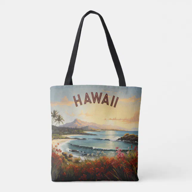 Vintage Hawaii Beach Tropical Paradise Painting Tote Bag