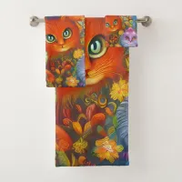 Colorful Crazy Kitty Cat Kitten Collage Bath Towel Set