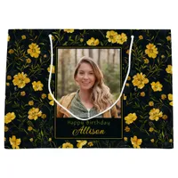 Elegant Yellow Buttercup Flower Photo Birthday Large Gift Bag