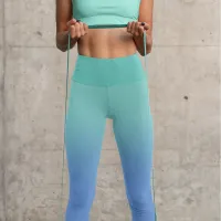 Modern Cornflower Blue and Light Teal Ombre Capri Leggings