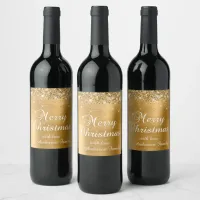 Glittery Gold Foil Merry Christmas Wine Label