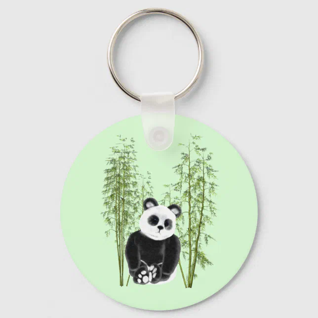 Cute  Panda Sitting in Bamboo Keychain