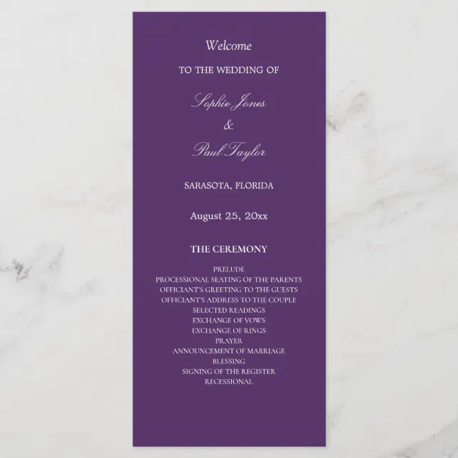Elegant Dark Purple Wedding Program
