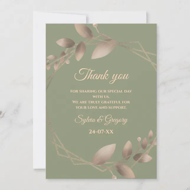 Modern Simple botanical elegant sage green gold  Thank You Card