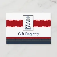 navy stripes,lighthouse, nautical  Gift registry Enclosure Card