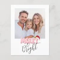 Simple Retro 1 Photo Merry Bright Cute Christmas  Holiday Postcard