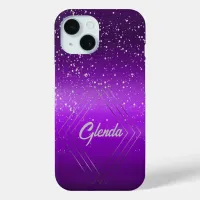 Modern Purple Brushed Metal with Silver Monogram | iPhone 15 Case