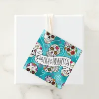 Sugar Skulls and Swirls Turquoise ID725 Favor Tags