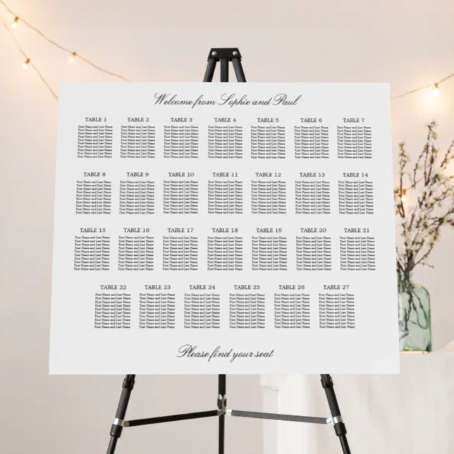 Elegant Minimalist 27 Table Seating Chart Foam Board