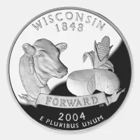 Faux Wisconsin State Quarter Cow Cheese Corn Farm Classic Round Sticker