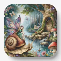 Pretty Fairy Land with cute Snail and Butterflies Paper Plates
