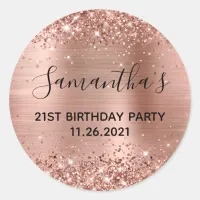 Glittery Rose Gold Foil 21st Birthday Party Classic Round Sticker