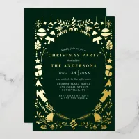 Festive Modern Gold Dark Green Christmas Party Foil Invitation