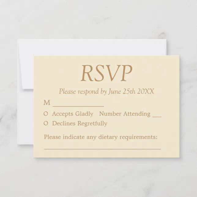 Stylish Elegant Cream Beige Wedding RSVP Card