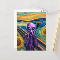 Screaming Purple Alien Fine Art Parody Postcard