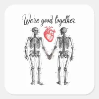 Skeletons Holding Hands Valentine Square Sticker
