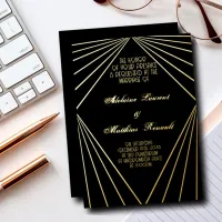 Art Deco Wedding Black and Gold  Foil Invitation