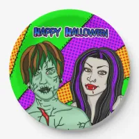 Halloween Party | Pop Art zombie Vampire  Paper Plates