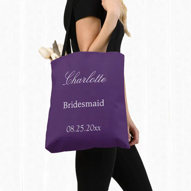 Elegant Dark Purple Bridesmaid Tote Bag