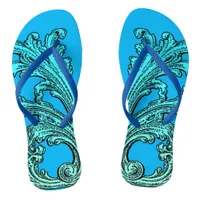 Unique Vintage Swirl Ombre Blue Design Flip Flops