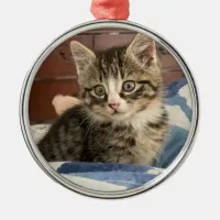 Cute little Kitten Personalized Photo Christmas Metal Ornament