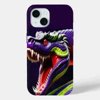 Cobra snake with vibrant green and purple scales iPhone 15 case