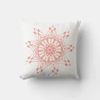 Orange Red and White Sharp Mandala Throw Pillow