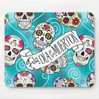 Sugar Skulls and Swirls Rose Turquoise ID725 Mouse Pad