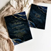 Elegant Gold Foil Navy Agate Marble Wedding Foil Invitation