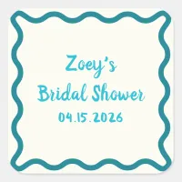 Hand Drawn Pink Wavy Border Bridal Shower Cute Square Sticker