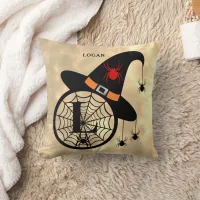 Monogram L Halloween Sky Witch Spiders Name Throw Pillow